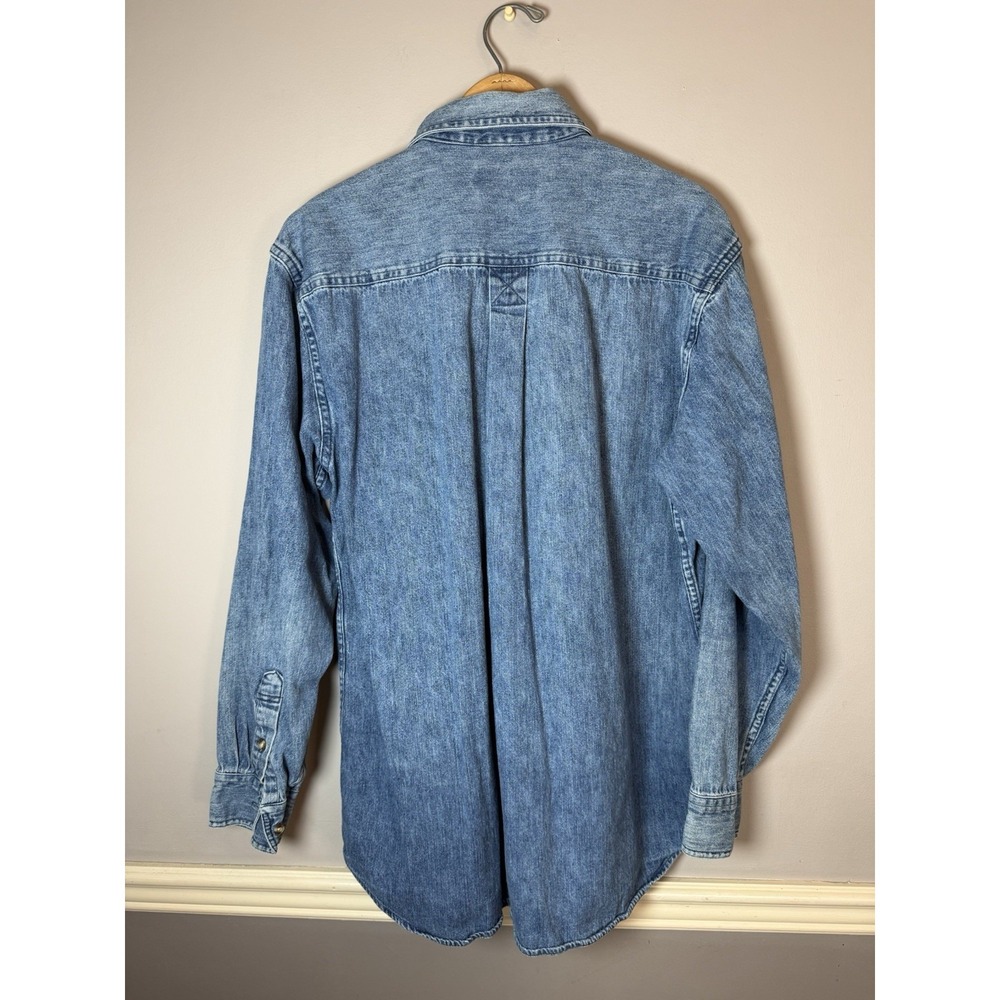 Vtg 90s Hunt Club blue denim jean shirt Long Sleeve Large 16-16 1/2 - Picture 3 of 6